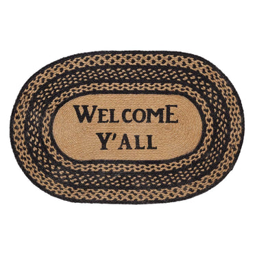 Farmhouse Jute Braided Rug Oval Stencil Welcome Y'all 20